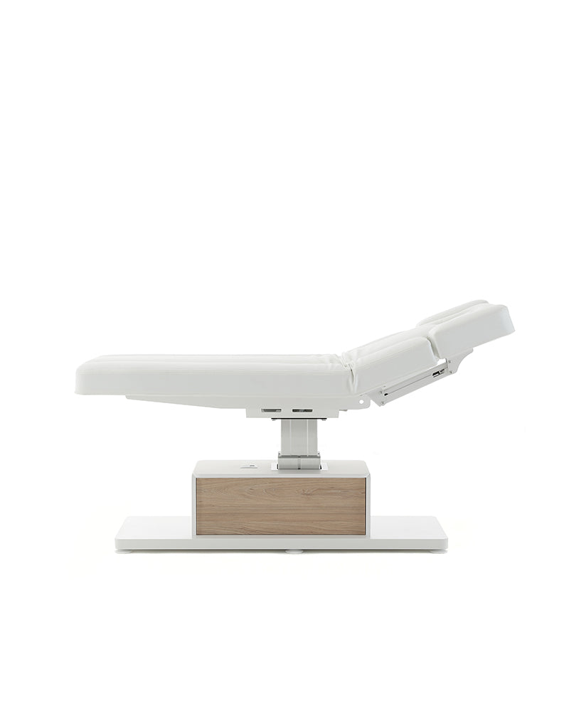 The Ben - Vit massagebrits med detaljer i ek-mönster - med motor - med justerbara armstöd